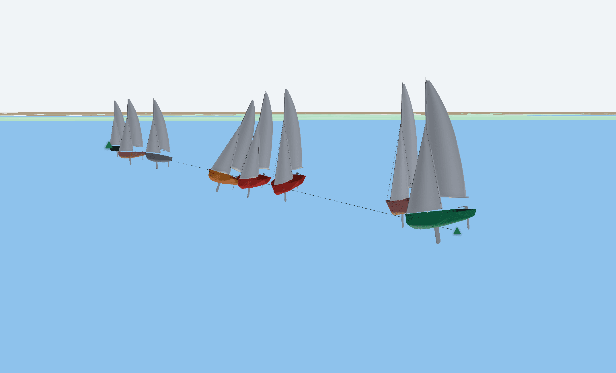 3D replay of a sailing fleet on the water